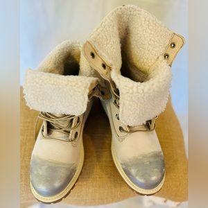 Authentic Timberland Teddy Fleece White Silver Sputtering …